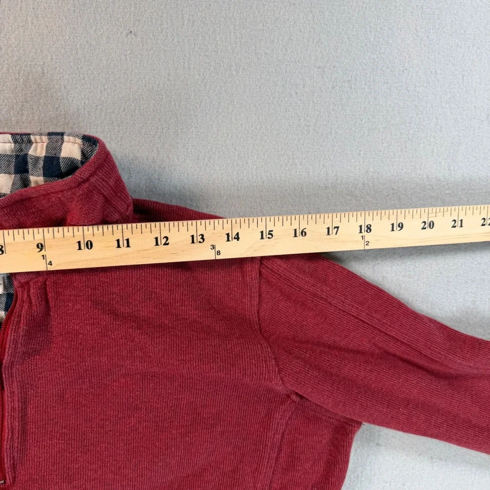 Orvis Mens Quarter Zip Pullover Sweater Red Gingham Trim Ribbed Knit Size M